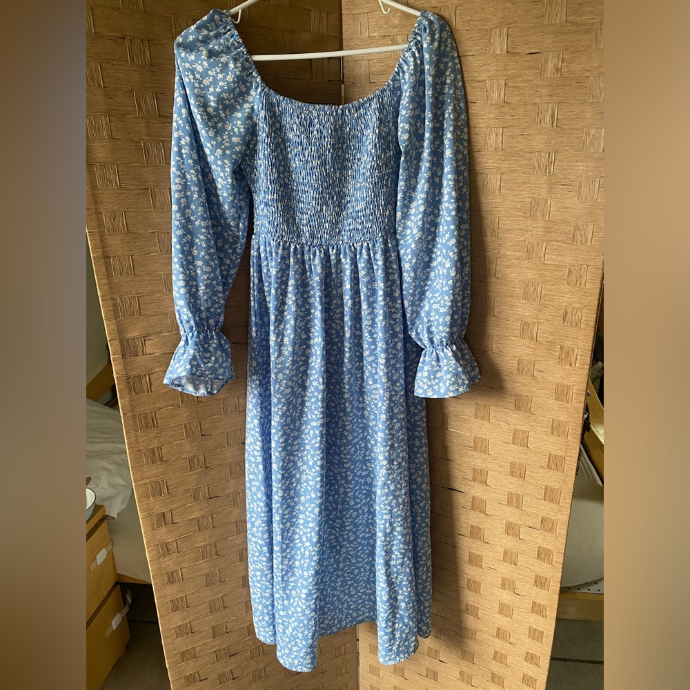 Blue Floral Smocked Dress